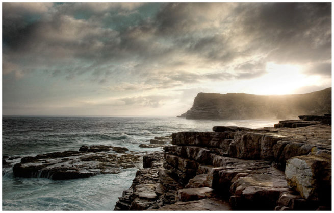 Sonnenuntergang an den Klippen von Cape Point
